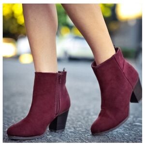 New Side Zip Block Heel Women's Sueded Fashion Ankle Booties In Oxblood